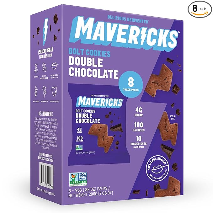Mavericks Double Chocolate Bolt Cookies - Healthy Chocolate Chip Cookies, Plant-Based Snack for