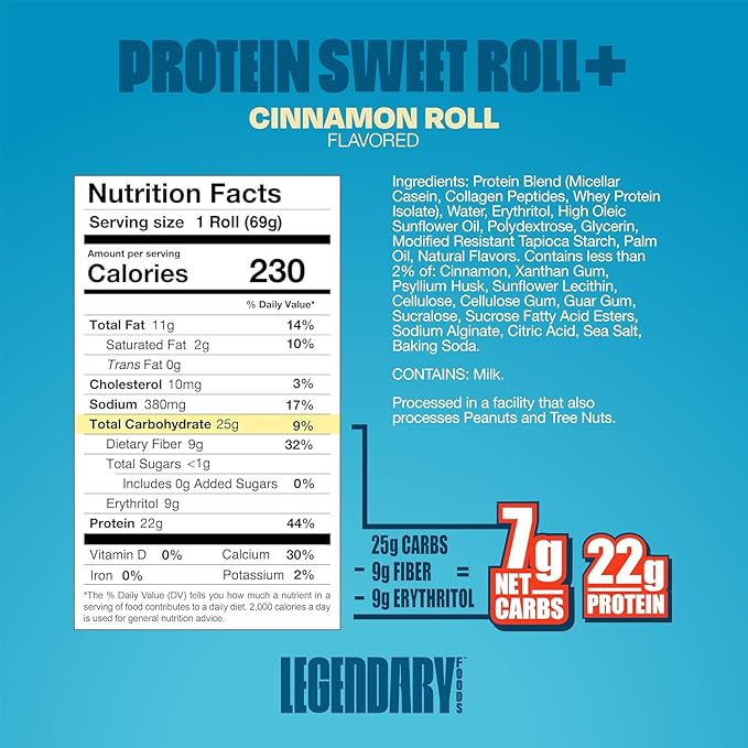Legendary Foods 22g Protein Cinnamon Roll - Premium High Protien Bars, Low Carb Meal Replacement