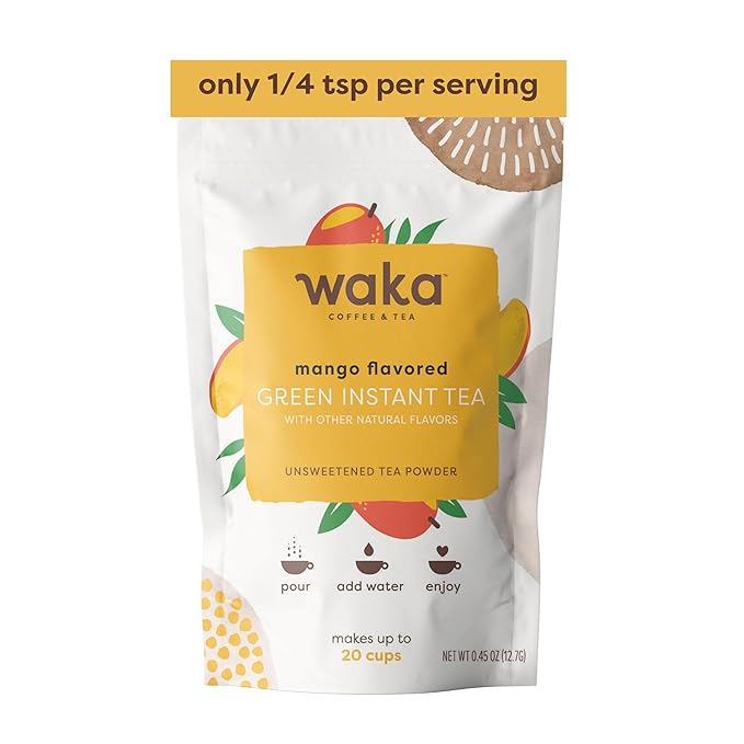 Waka Instant Green Tea Mix, Mango Flavored - 100% Tea Leaves, No Additives, Unsweetened