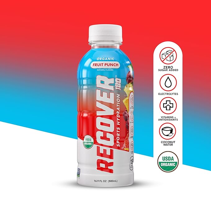 RECOVER 180 Organic Sports Hydration Drink, No Sugar Added, 20 Calorie Sports Beverage, Organic