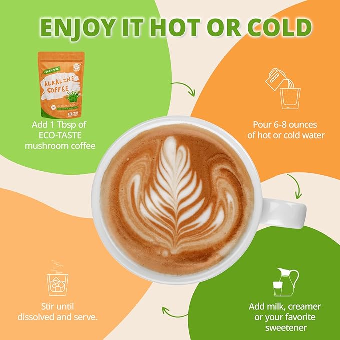 Alkaline Coffee Non-Dairy, Arabica Coffee with Mushroom Creamer, Wheatgrass, Oligosaccharide, 30%