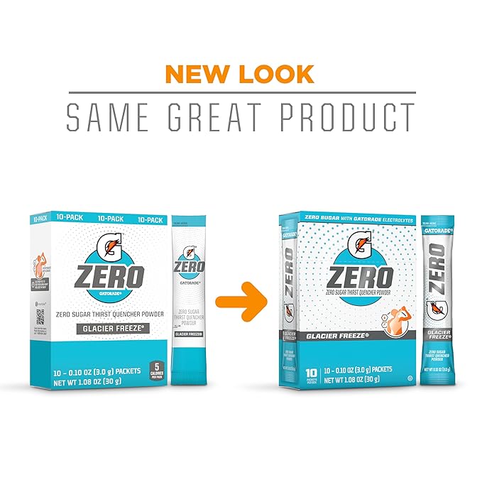 Gatorade G Zero Sports Drink Mix Powder Packets, Glacier Freeze, Electrolyte Powder Drink Mix for