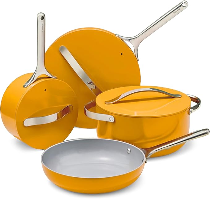 Caraway Nonstick Ceramic Cookware Set (12 Piece) Pots, Pans, Lids and Kitchen Storage - Non Toxic