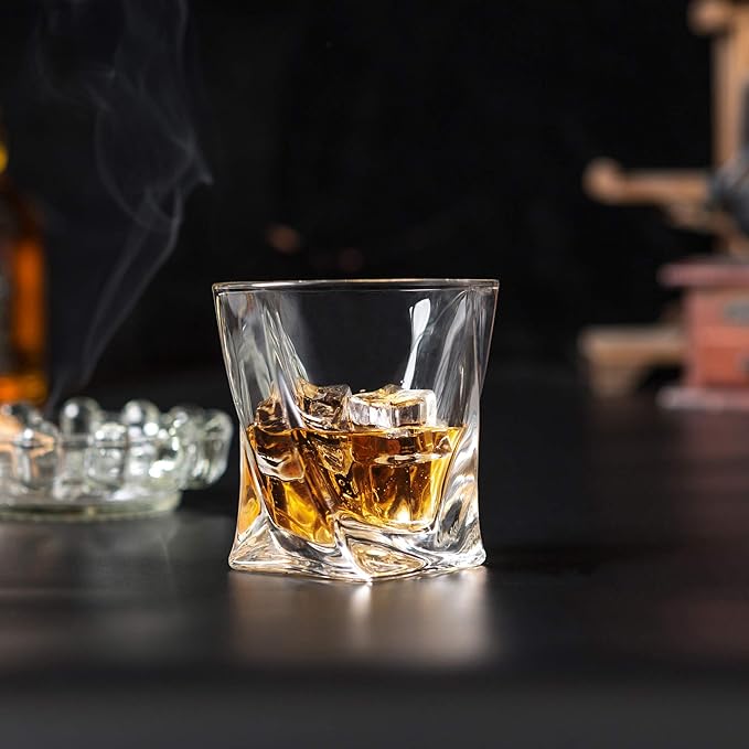 KANARS Old Fashioned Whiskey Glasses with Luxury Box - 10 Oz Twisted Liquor Tumblers for Scotch