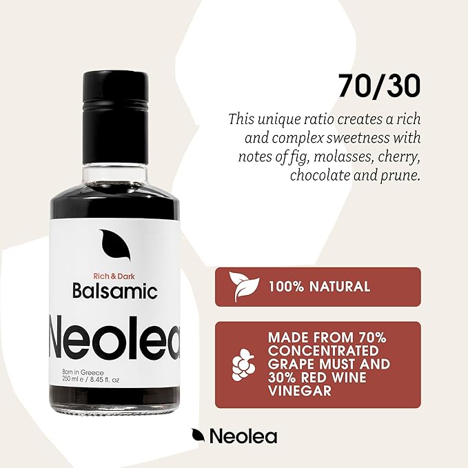Neolea Dark Balsamic Vinegar from Greece - Made from 70% Grape Must & Red Wine Vinegar Aged in