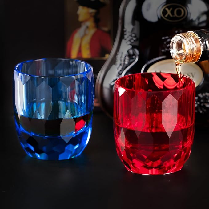 KAMMAK Crystal Whiskey Glasses Set of 2, 7oz Old Fashioned Glasses Stemless, Hand Blown Colored