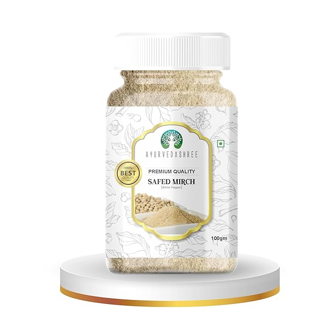 AYURVEDASHREE White Pepper Powder 100gm PET Jar | All Natural | Non GMO, 100% Raw | Sourced from