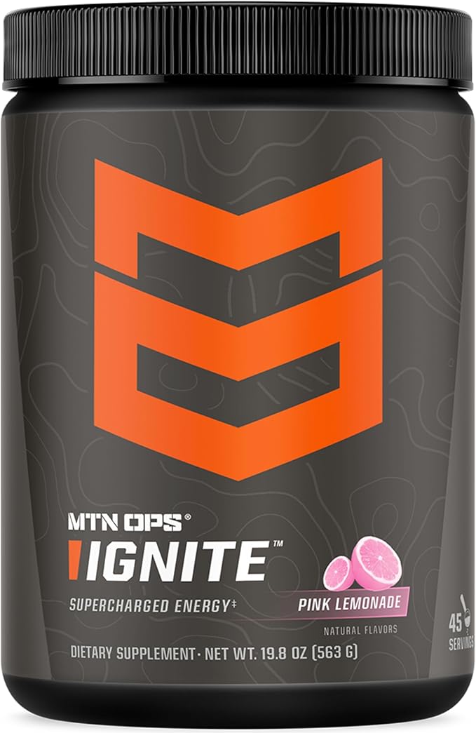 MTN OPS Ignite Energy Drink Powder, Gluten Free Nootropic Supplement Drink Mix, L Arginine, L