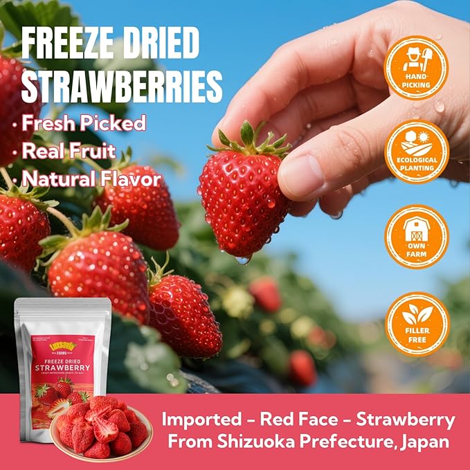 Premium Freeze Dried Strawberries 95-100 per bag,7.05OZ/200g Whole Big Natural Dried Strawberries