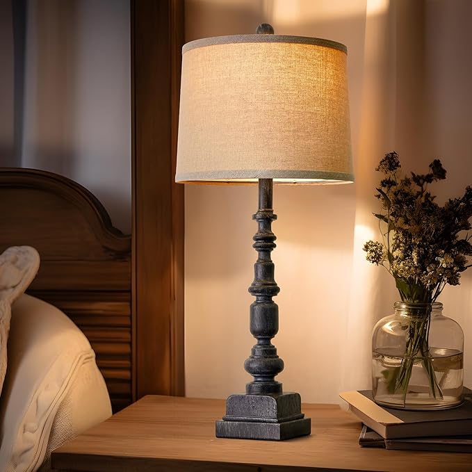 Oneach 27.75” Vintage Farmhouse USB A+C Table Lamps Set of 2 for Living Room Bedroom Traditional
