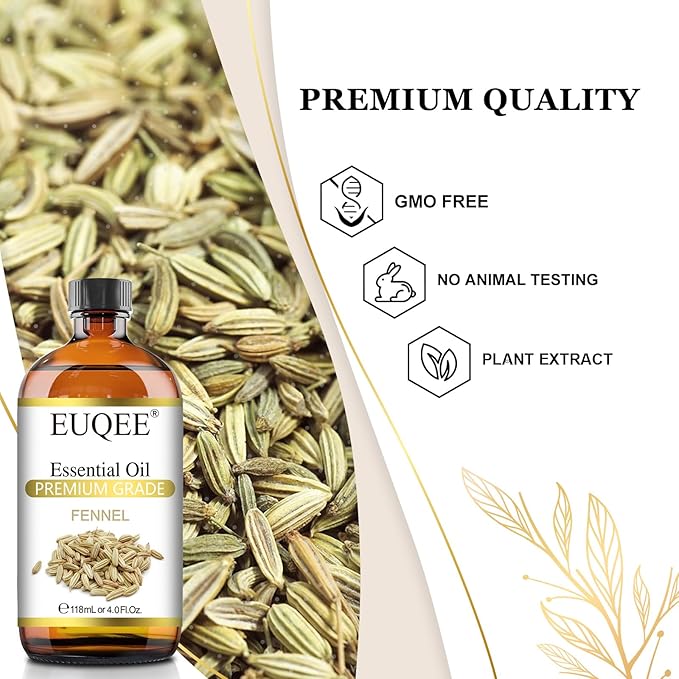 Fennel Essential Oil 4Fl.Oz Pure Fennel Oil with Glass Dropper for Skin, Aromatherapy, Diffuser