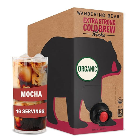 Wandering Bear Organic Mocha Cold Brew Coffee On Tap, 96 fl oz - Extra Strong, Bold, Smooth