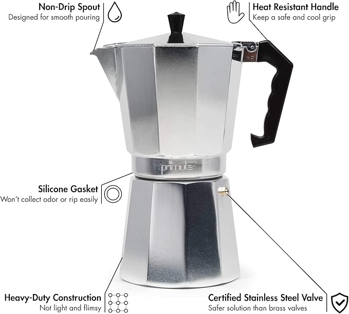 Primula Classic Stovetop Espresso and Coffee Maker, Moka Pot for Italian and Cuban Café Brewing