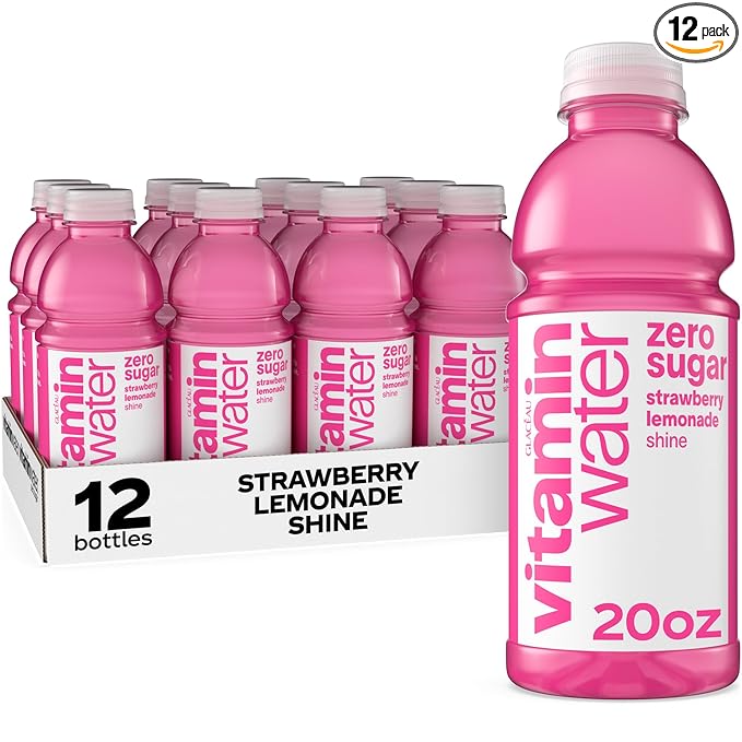 vitaminwater Shine Strawberry Lemonade Zero Sugar, Flavored Water Beverage, 20 fl oz Bottles, 12
