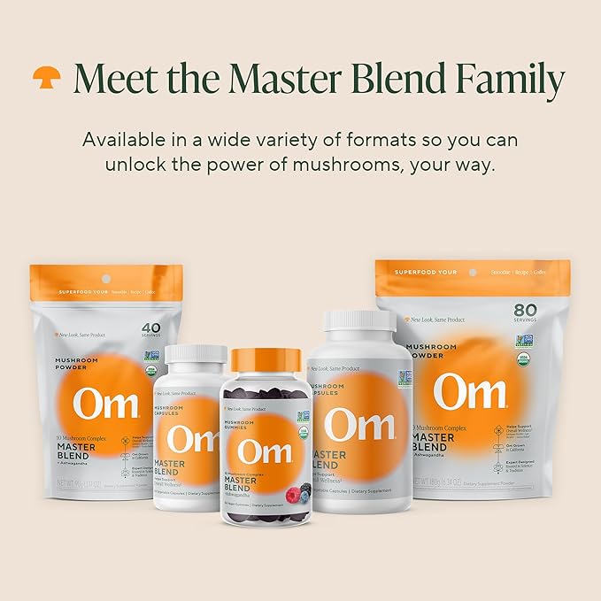 Om Master Blend Mushroom Powder ??Organic Mushroom Supplement with 10 Mushrooms and Ashwagandha