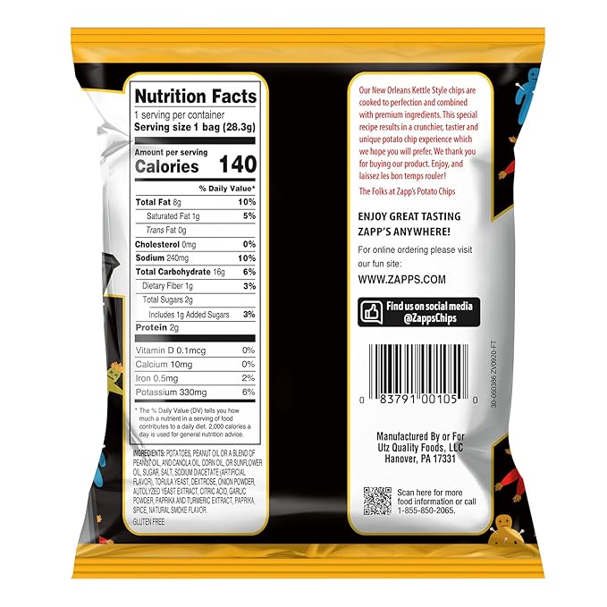 Zapp's New Orleans Voodoo Potato Chips, 42 Count - Crunchy, Gluten Free Snack with Salt, Vinegar