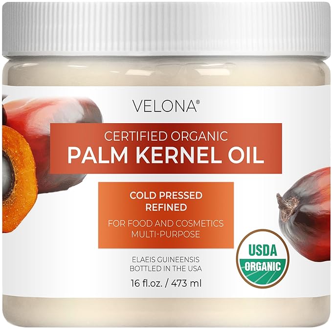 velona USDA Certified Organic Palm Kernel Oil - 16 Fl Oz | 100% Pure and Natural Carrier Oil |