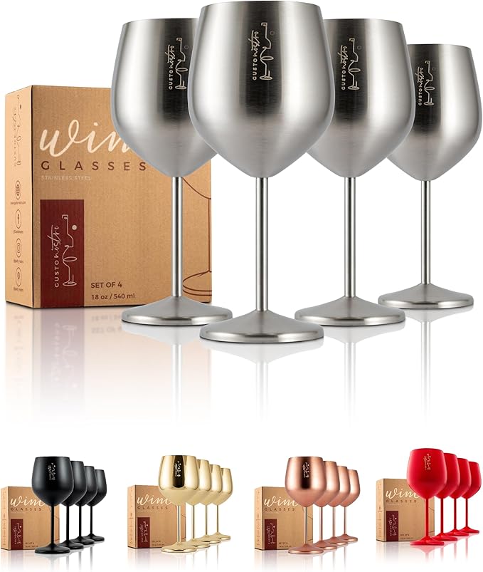 Gusto Nostro Stainless Steel Wine Glass - 18 oz - Cute, Unbreakable Wine Glasses for Travel