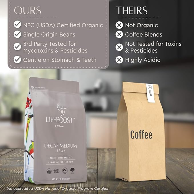 Lifeboost Medium Roast Decaf Coffee Beans ??Organic Low Acid Swiss Water Decaf ??Whole Bean Coffee