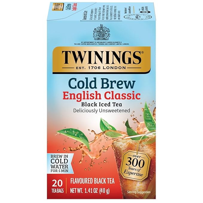 Twinings English Classic Cold Brew Iced Tea Bags, 20 Count (Pack of 1), Unsweetened Black Tea