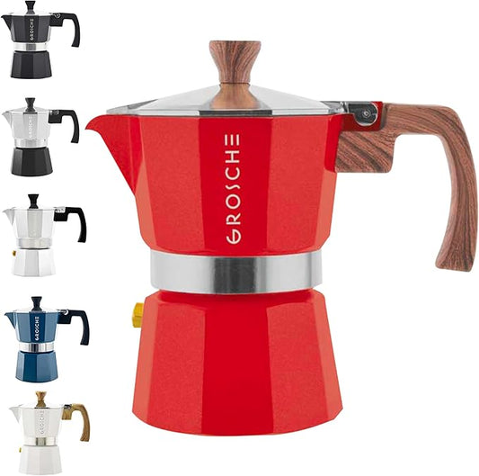 GROSCHE Milano Stovetop Espresso Maker Moka Pot 3 espresso Cup - 5oz, Red - Cuban Coffee Maker