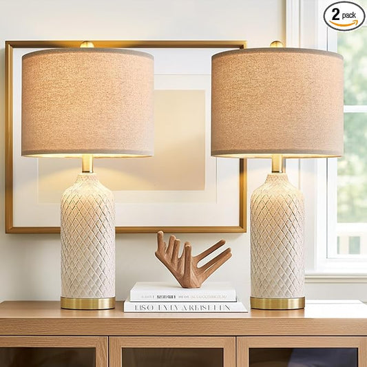 24.25" Modern Ceramic Table Lamps Set of 2 - Gold, Boho & Farmhouse Style for Living Room, Bedside