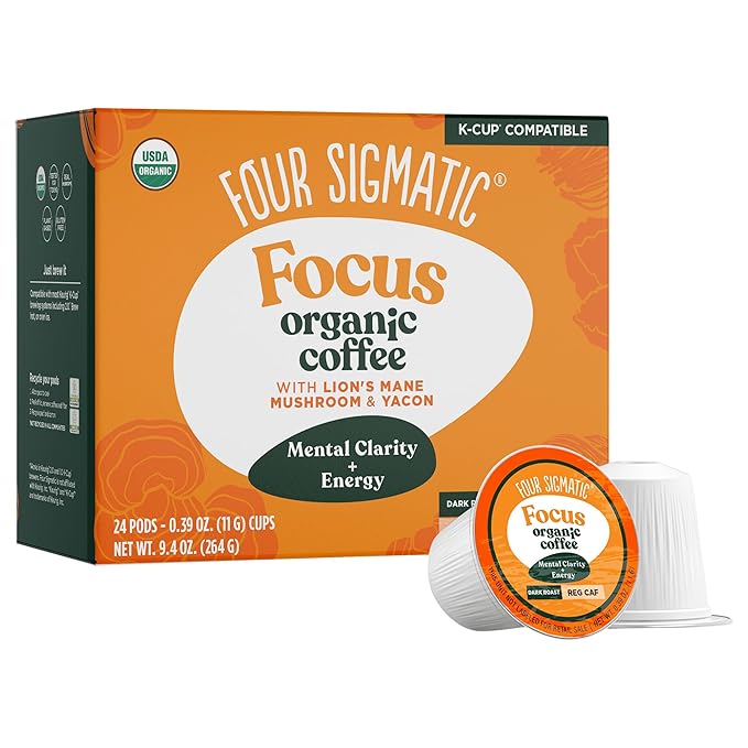 Four Sigmatic Mushroom Coffee K-Cups | Organic Dark Roast Coffee with Lion’s Mane Mushroom Powder &