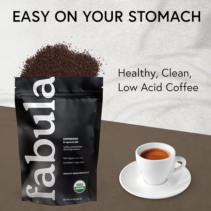 Fabula USDA Organic Espresso Coffee, Freshly Ground Espresso Low Acid Coffee, Non-GMO, No Molds