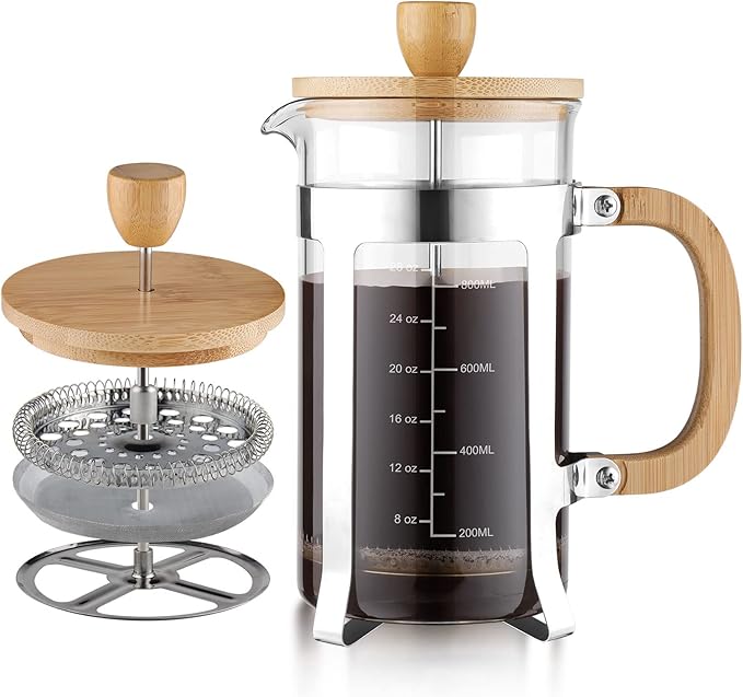 Sivaphe 34 oz French Press Coffee/Tea Maker with Bamboo Lid and Hand Stainless Steel High
