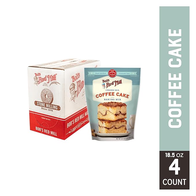 Bob's Red Mill Cinnamon Swirl Coffee Cake Baking Mix - 18.5 oz Bag (Pack of 4), Simple Clean
