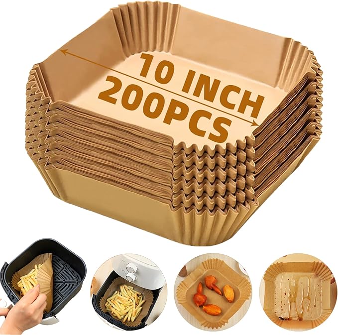 Air Fryer Liners Disposable,200PCS Victoyaw 10 Inch Square Air Fryer Parchment Paper Liners for