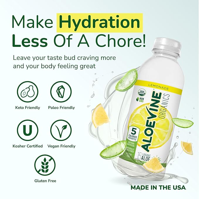 Aloe Vera Juice, No-Pulp Organic Aloe Vera Drink, Healthy Juice with Aloe Powder and Lemon Juice, 5