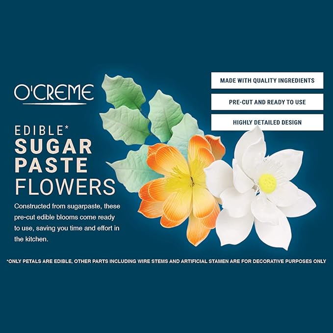 O'Creme Peony Gumpaste Sugar Flower 6 Inch, Set of 3 White - Edible Flowers for Cake Decorating