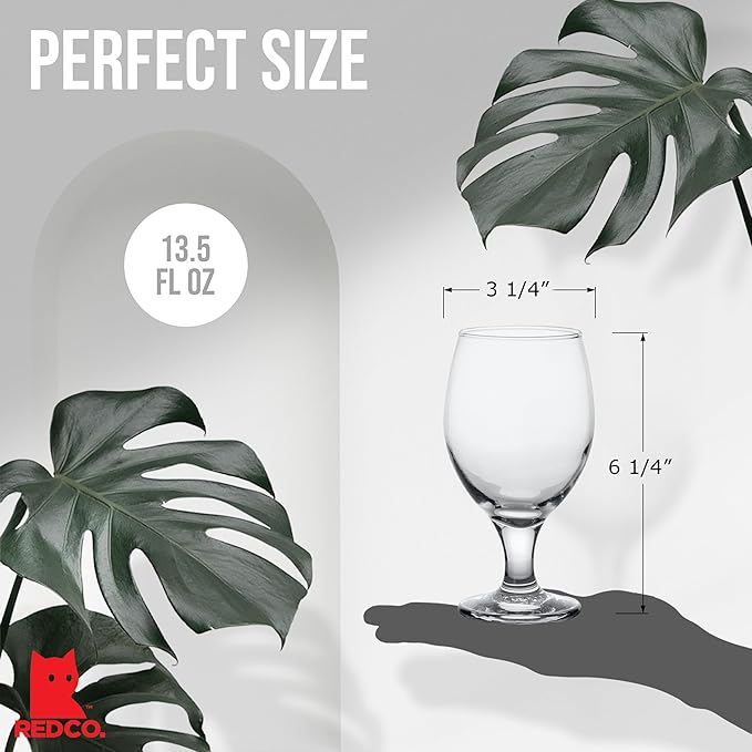 Red Co. Belluno Classic Clear Glasses for Water, Juice, Liquor - Wine Goblets - Set of 4 (13.5