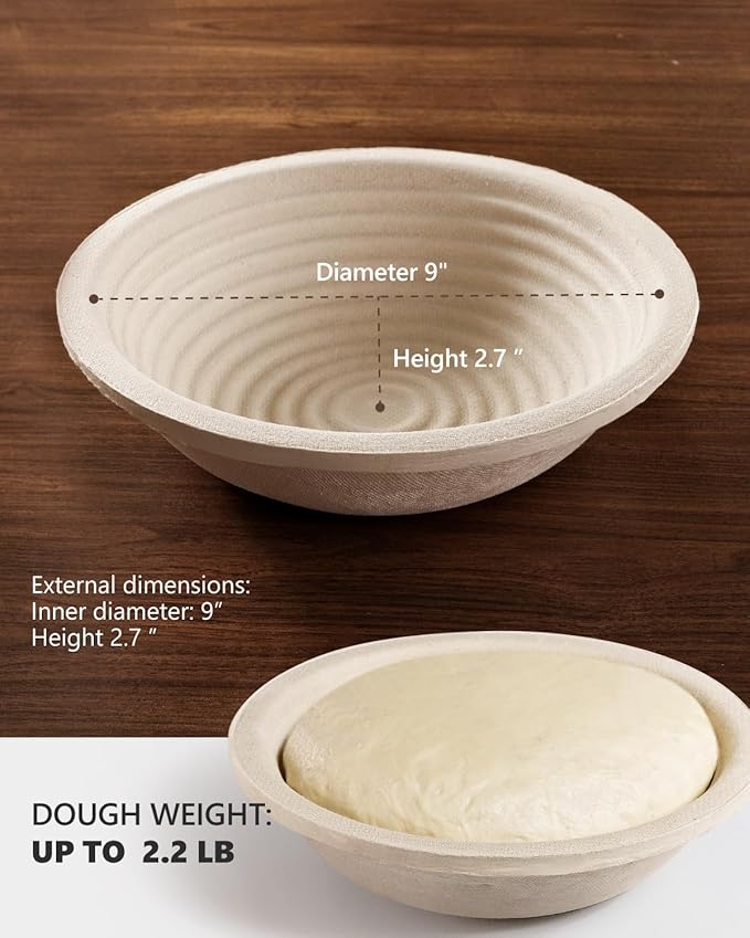 Wood Pulp Banneton Bread Proofing Baskets Set of 2, 9 Inch Round 2.2LB Sourdough Banneton Basket