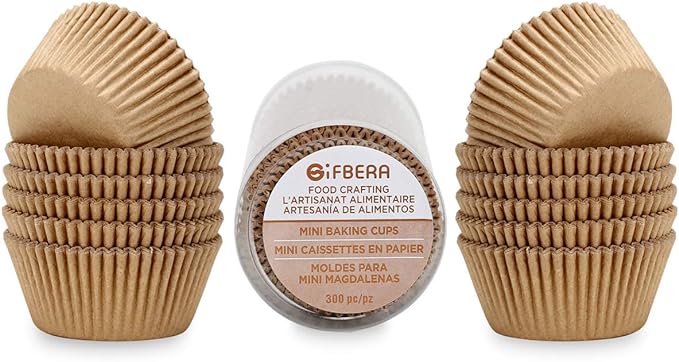 Gifbera Natural Mini Cupcake Liners Odorless Greaseproof Paper Muffin Baking Cups 300-Count