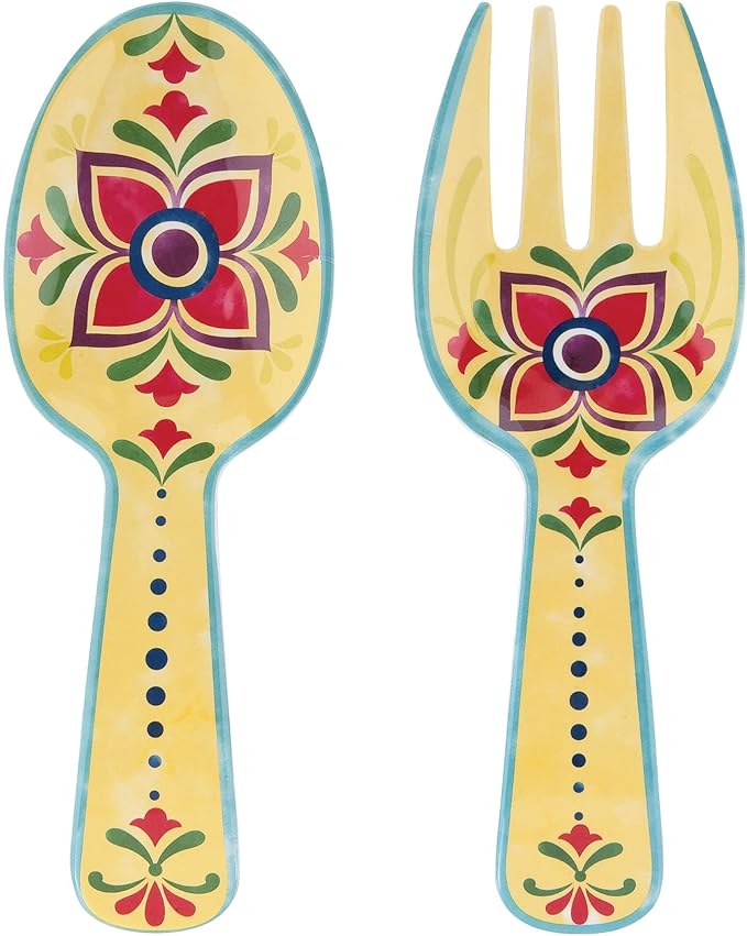 UPware Fiesta Floral Melamine Salad Servers, Serving Utensil Set, Includes Serving Fork and Spoon