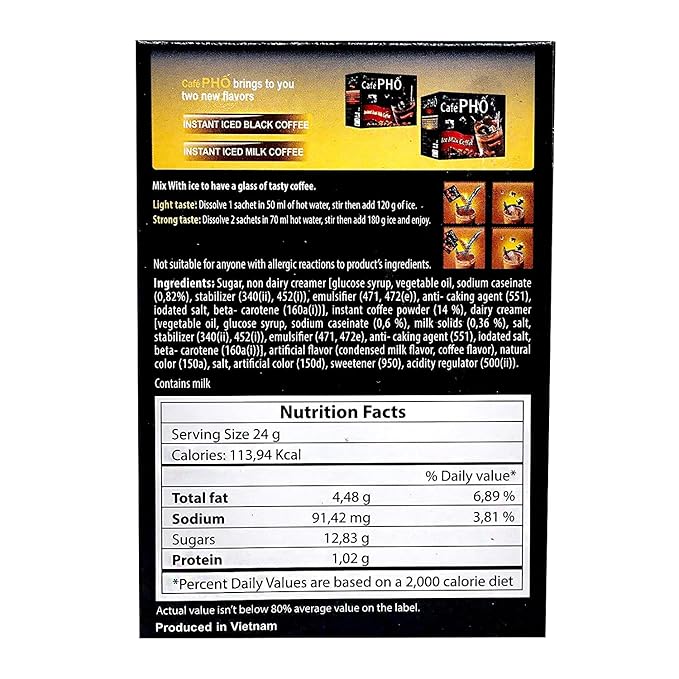 Cafe Pho Vietnamese 3in1 Instant Coffee Mix, Iced Milk Coffee, Cafe Sua Da, Single Serve Coffee