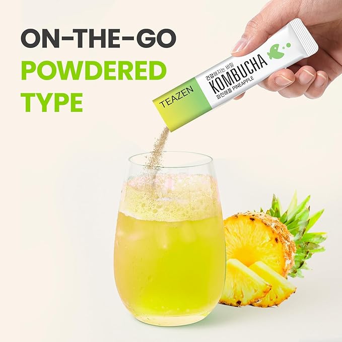 TEAZEN Pineapple Kombucha Tea, Hydration Drink Mix, Sugar Free, Live Probiotics & Prebiotics, 30
