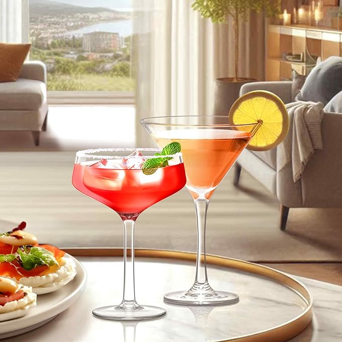 Amazing Abby - Courtney - 12-Ounce Plastic Coupe Glasses (Set of 6), Martini Glasses, Champagne