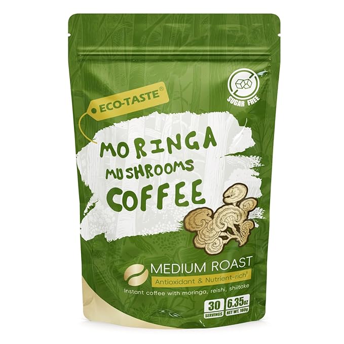 Moringa Mushroom Coffee Infused with Reishi, Moringa & Shiitake - 30% Beta-Glucans, Nutrient-rich