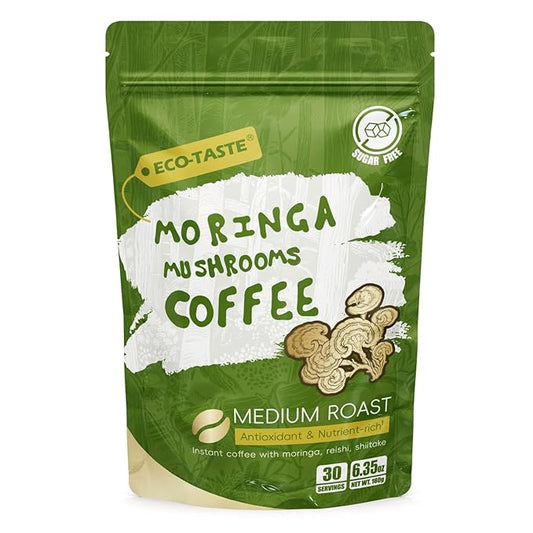 Moringa Mushroom Coffee Infused with Reishi, Moringa & Shiitake - 30% Beta-Glucans, Nutrient-rich