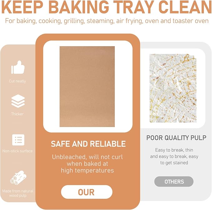 200 Pcs Large Parchment Paper Sheets for Baking, 13 x 18 Inch Brown Unbleached Precut Nonstick