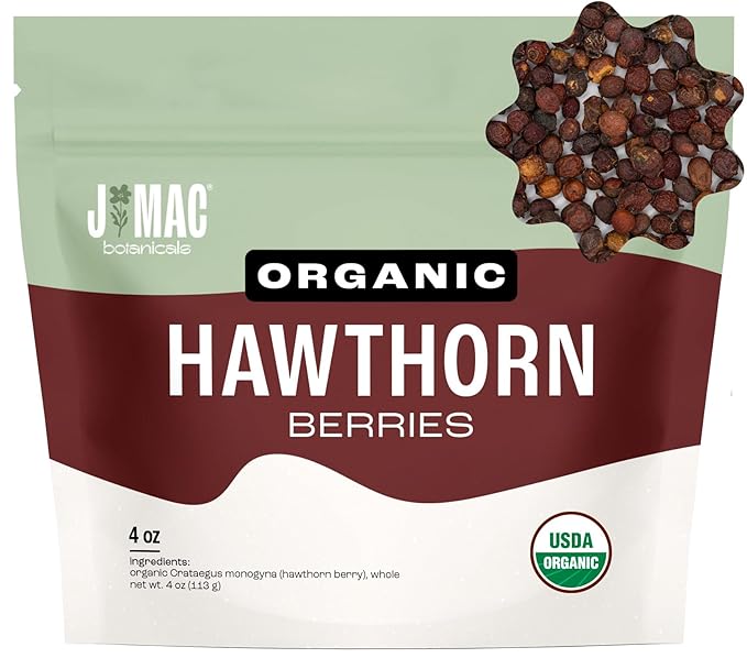 J Mac Botanicals, Organic Dried Hawthorn Berries Whole (4 oz) Hawthorn berry from Eastern Europe