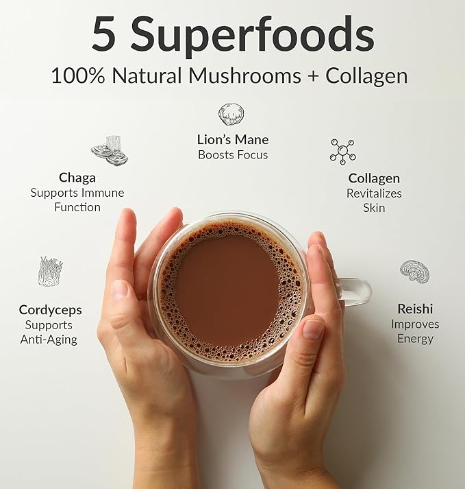 BIOptimizers Mushroom Coffee Alternative ??Chocolate Drink ??Lion?™s Mane, Chaga, Reishi + Collagen