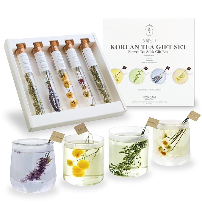 KKOKDAM Fancy Korean Tea Gift Set – Premium Flower Tea Stick Variety Pack - 5 Loose Leaf Blooming