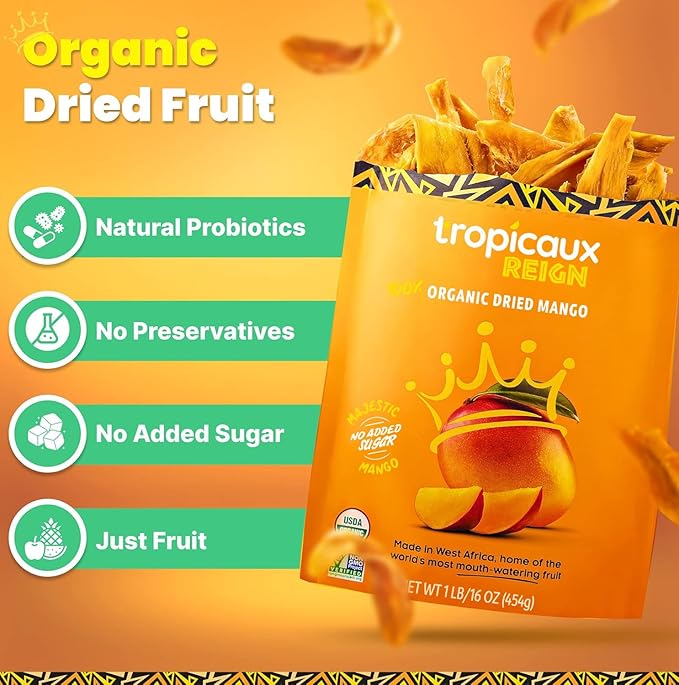 Organic Dried Mango Slices, No Sugar Added, 16oz - All-Natural, Non-GMO, Mouth-Watering Dried