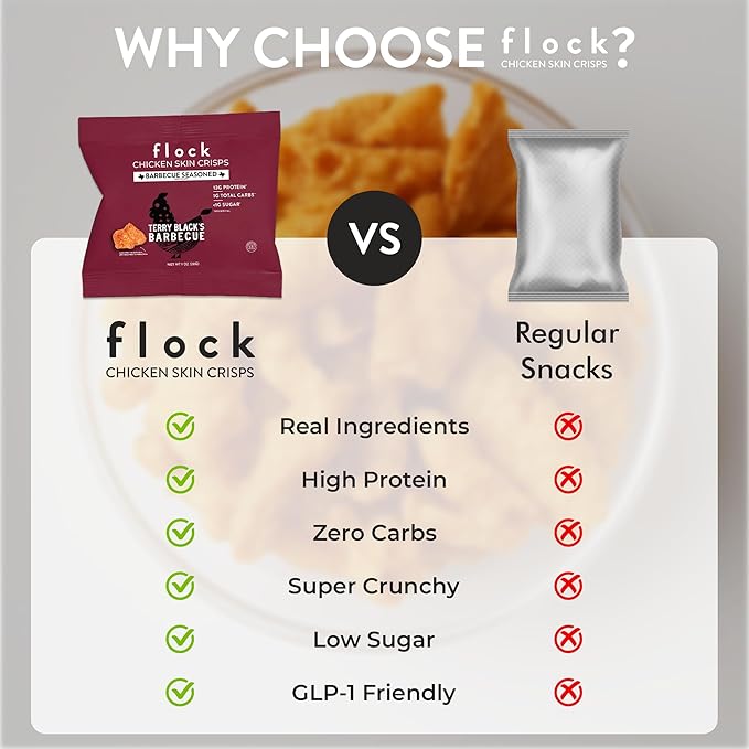 Flock Keto Chicken Skin Chips | Terry Black's BBQ Flavor | Low Carb, High Protein, Sugar Free