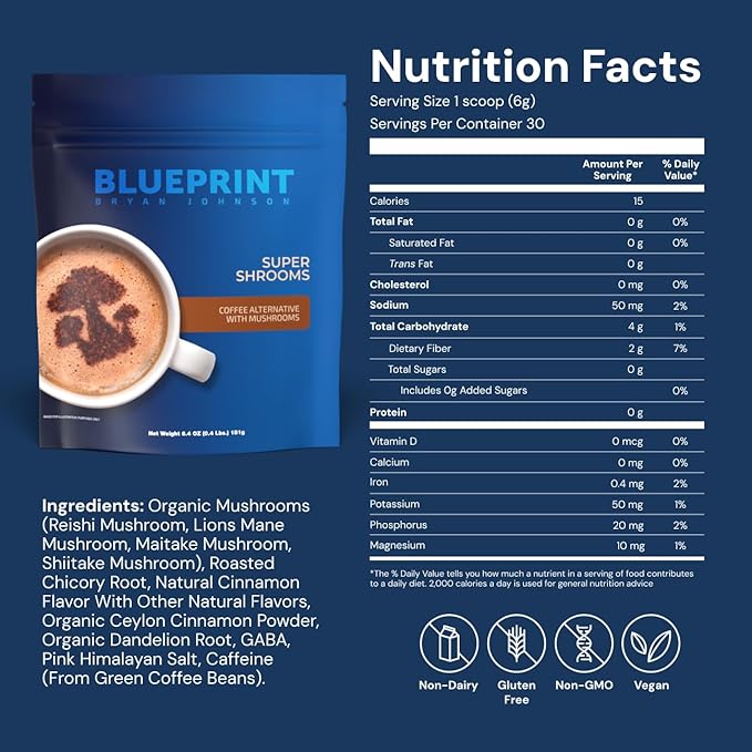 Blueprint by Bryan Johnson Super Shroom Coffee ??Mushroom Coffee with Lion?™s Mane, Reishi & GABA