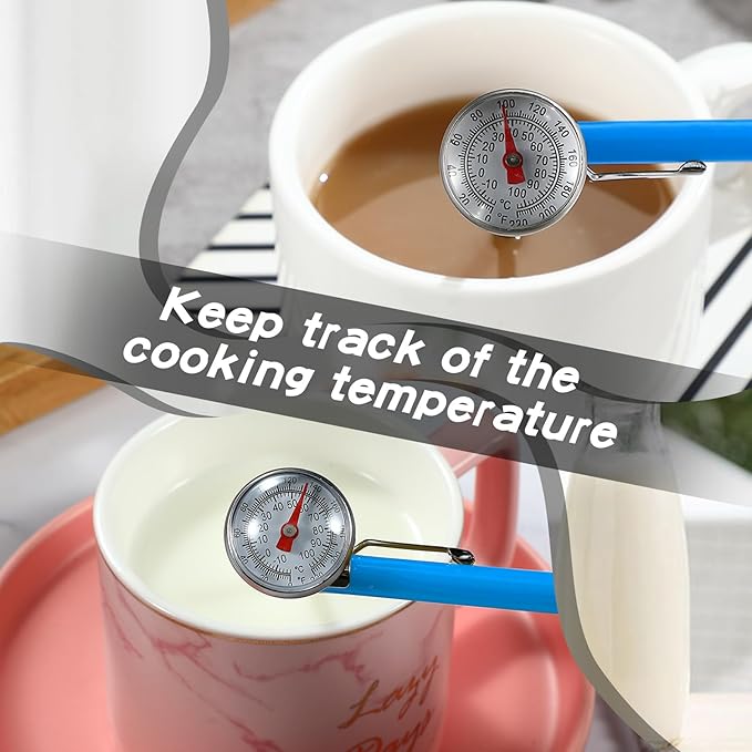 Xuhal 6 Pcs Stainless Steel Kitchen Thermometers with 5 Inch Long Stem 1 Inch Dial Milk Frothing